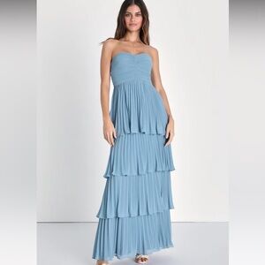 Lulus 
Seriously Sensational Light Blue Strapless Tiered Maxi Dress